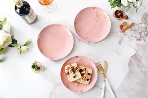 10-Inch Ceramic Dinner Plates Set of 6, Pink Gold Marble - Image 6
