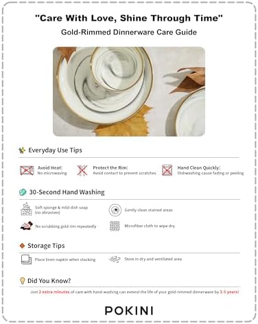 Pokini Marble Gold Rim Dinnerware Sets, Porcelain Plates and Bowls Sets - Image 4