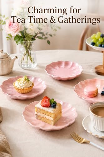 Small Dessert Plates Set of 4,Ceramic Dinner Plates 6 Inch for Appetizer, Fruits, Cake,Microwave Safe,Christmas Gift,Pink - Image 2