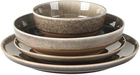 Gibson Elite Hailstone 16 Piece Stoneware Reactive Glaze (Service for 4) Ceramic Plates and Bowls Dinnerware Set - Black - Image 7