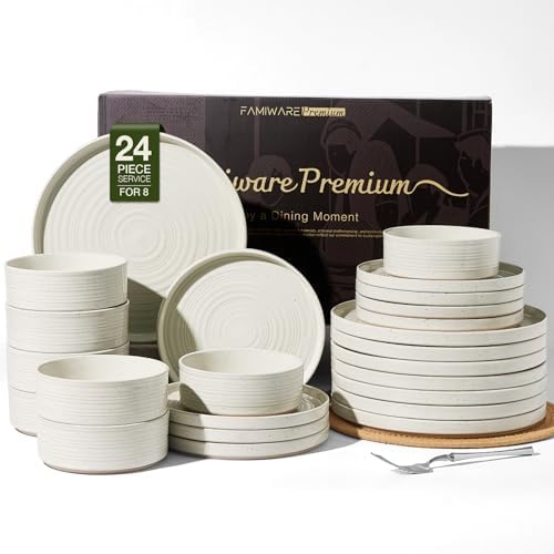 Stoneware Dinnerware Sets, Plates, Bowls, Dishes Set for 8 by FamiwarePremium