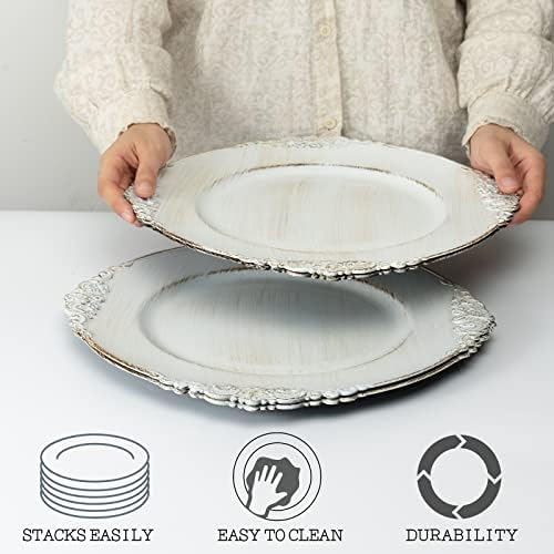MAONAME Antique White Charger Plates, Round Plate Chargers Set of 12 - Image 3