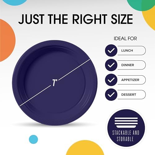 Exquisite Party Solids Sturdy Purple Plastic Plates 7" Cake Plates 50 Pcs - Image 3
