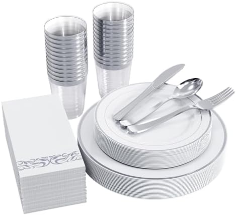 FOCUSLINE 175 Pieces Silver Dinnerware Set for 25 Guests by FOCUSLINE
