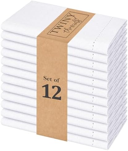 TWINY threads 12Pcs 100% Cotton Cloth Napkins, 18"x18", Reusable, White by TWINYThreads