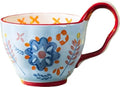 25oz Ceramic Soup Bowl with Handle – Handcrafted Floral Pottery Cereal & Ramen Bowl – Large Microwave & Dishwasher Safe Decorative Bowl for Everyday Use or Gift (Azure Meadow, 20oz)