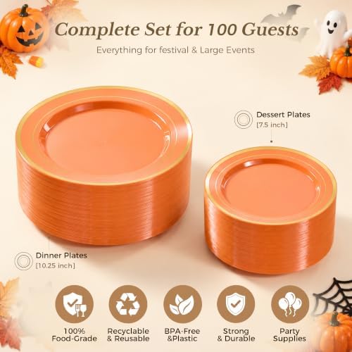 BESTVIP 200PCS Orange with Gold Plastic Plate - Image 6