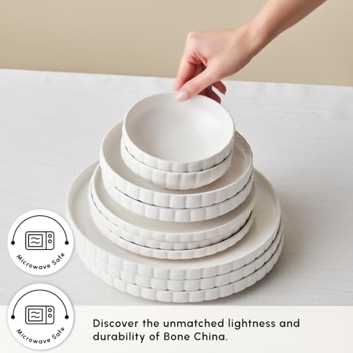 Karaca 24-Piece Bone China Pumpkin Dinnerware Set for 6, White Elegant Tableware, Plates and Bowls Set, Durable Fine China Dish Set for Everyday Use & Entertaining - Image 7