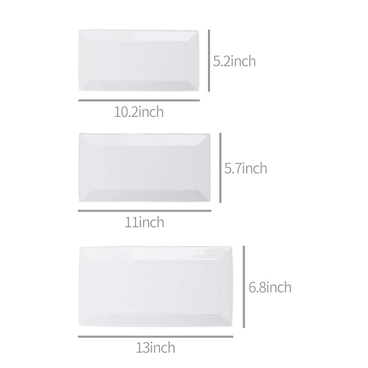 Amazon Basics 3-Piece Porcelain, Party Platter Appetizer, Dinner, Dessert Set, 12.75 inch, 11 inch, 10 inch, White