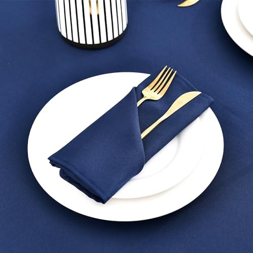 Wolkemer Set of 4 Navy Blue Cloth Napkins 17 x 17 Inches Solid Washable Polyester Dinner Napkins with Hemmed Edges for Dinners Parties Weddings Banquets Events Table Decoration - Image 3