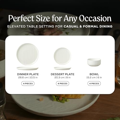 Joseph Sedgh Collection Durable Stoneware Dinnerware Set with Reactive Glaze Finish, 12-Piece, Kai White - Image 6
