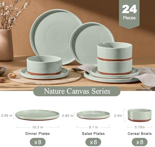 LIANYU Stoneware Dinnerware Sets Service for 8, 24 PCS Plates and Bowls Set - Image 2