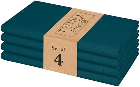 TWINY threads Set of 4 100% Cotton Cloth Napkins, 18" x 18", Teal Green by TWINYThreads