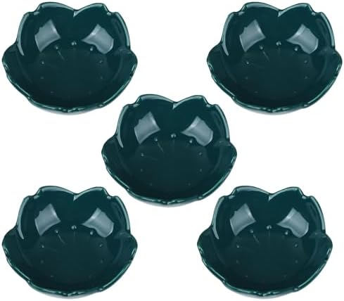 WHJY Dark Green Cherry Blossom Dish Set, Cute Pink Ceramic Plates, Sauce/Seasoning Dish, Sushi Dishes, Soy Dipping Bowl, Dessert, Appetizer Plates, Serving Dish for Kitchen Home – Set of 5 by WHJY