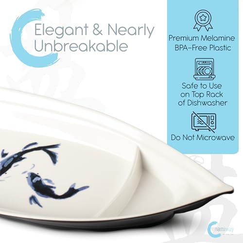 Sushi Boat Serving Tray - Set of 2 Elegant Serving Dishes - Nearly Unbreakable Melamine Plastic Plate - Top Dishwasher Safe - Image 3