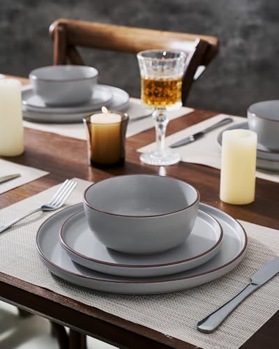 Famiware Mercury 24-Piece Dinnerware Set with Pasta Bowls,Light Grey - Image 6