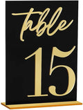 Wedding Table Numbers, Black Acrylic with Gold Text, Freestanding with Base by Unknown