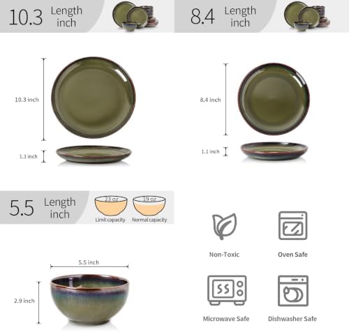 DOMICREVERY Ceramic Dinnerware Sets for 4, 12 Piece Plates and Bowls Sets - Image 3