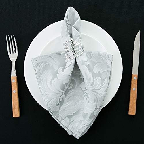 EHouseHome Damask Jacquard Cloth Napkins Waterproof Spillproof Polyester Fabric Napkins Silver Grey, Set of 12, 17 x 17 Inch (Pack of 2) - Image 5