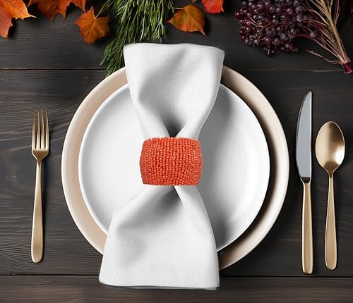 COTTON CRAFT Glitz Handmade Beaded Napkin Rings - Set of 12 - Coral - Image 2