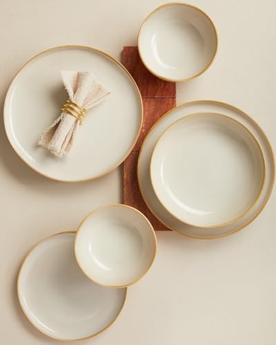 Pokini Stoneware Dinnerware Sets for 4, 12Pcs Ceramic Plates and Bowls Sets - Image 3