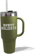 Speedy Pros Tumbler Cups with Straw Howdy Holidays Christmas Xmas Coffee Tumbler with Lid Personalized Insulated Travel Mugs Engraved Stainless-Steel 40 Oz Forest Green Design Only