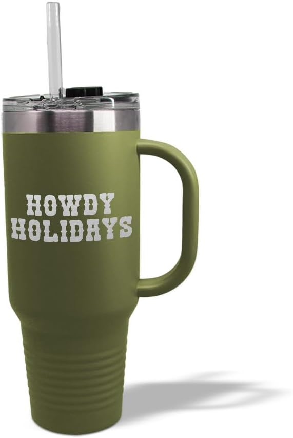 Speedy Pros Tumbler Cups with Straw Howdy Holidays Christmas Xmas Coffee Tumbler with Lid Personalized Insulated Travel Mugs Engraved Stainless-Steel 40 Oz Forest Green Design Only