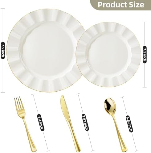 250PCS Ivory Plastic Plates Set, Wavy Plates for Wedding - Image 2