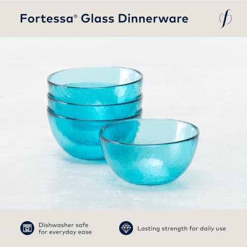 Fortessa Los Cabos Glass Dinnerware Collection, Cereal Salad Fruit Bowl Set of 4), 6 Inch/21oz, Lagoon Blue - Image 2