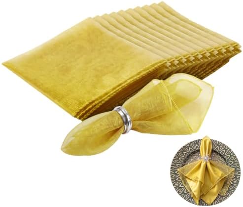 Tigeen 12 Pcs Organza Dinner Napkins 20x20 Sheer Sparkly,Shining Gold by Tigeen