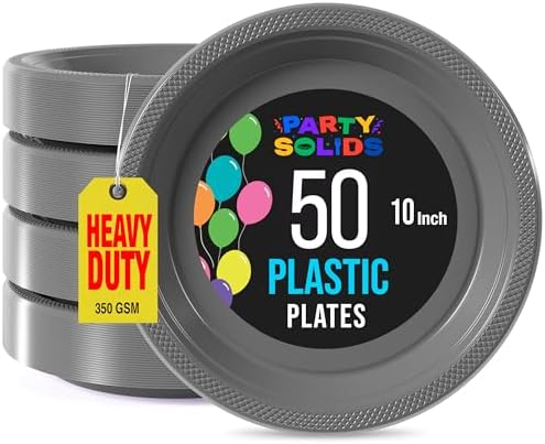Exquisite Party Solids Sturdy Silver Plastic Plates 10" Party Plates 50 Pcs by Exquisite