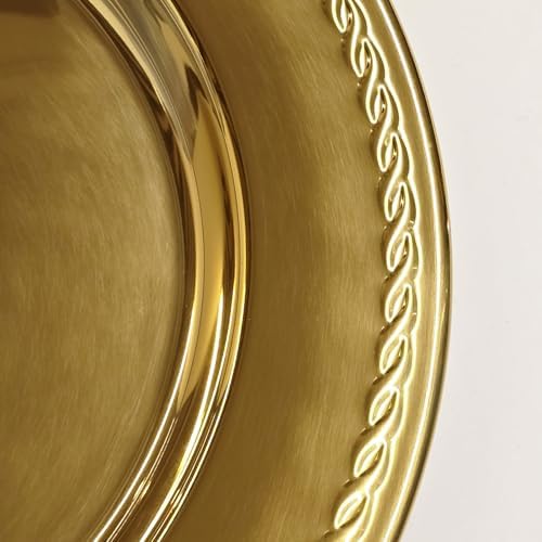 Brightalk 13-Inch Stainless Steel Twist Pattern Charger Plates, 6 Pcs Gold Dinner Plate Chargers, Round Server Ware - Image 2