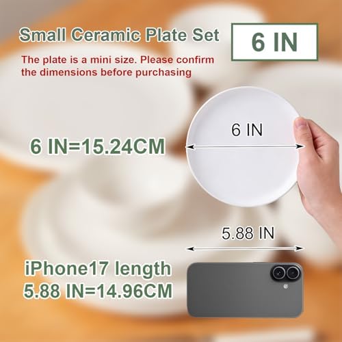 AntoKueh Off-White Small Ceramic Plates Set of 4, 6 Inch Round Porcelain Appetizer Plate,Mini Dessert Plates with lipped Edge for Cake, Snack, Bread - Image 2