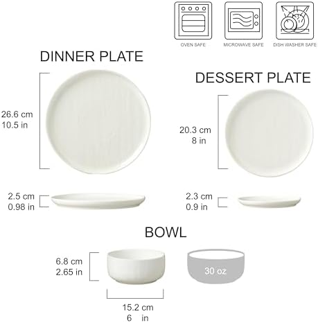 Joseph Sedgh Collection Durable Stoneware Dinnerware Set with Reactive Glaze Finish, 12-Piece, Kai White - Image 2