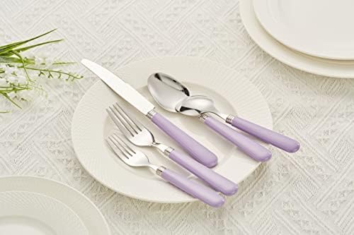 ANNOVA Stainless Steel Colorful Tableware Kitchen Flatware Set Utensils, Includes Dinner Knives, Forks, Spoons, Salad Forks & Dessert Spoons, Modern Rounded Shape (Lilac, 20 Pieces) - Image 4