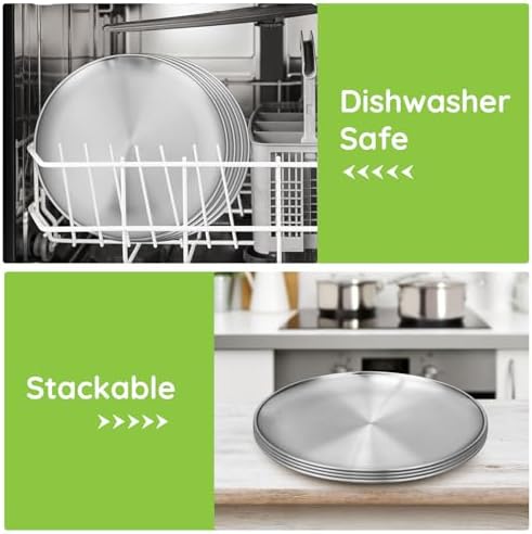 Stainless Steel Plates, 10 Pack 11.8 inch 304(18/8) Metal Food Serving Plate Set, Reusable Snack Eating Dishes Round Shatterproof Plate Silver BBQ Dinner Lunch Dinnerware Oven Dishwasher Safe - Image 4