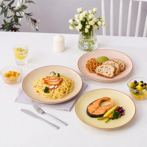 Dinner Plates Set of 6, 10 Inch Scratch Resistant Ceramic Plates, Pasta Plate, Salad Plate, for Main Course, Dishwasher and Microwave Safe, Warm Multicolor - Image 3