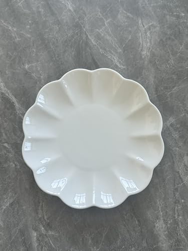 White Ceramic Salad Plates Set of 4, 8 Inch Flower Shaped Appetizer Plates, Embossed Small Plates for Salad,Cake,Snacks,Fruit,Tea Party, Microwave Oven Dishwasher Safe (WHITE, 10 IN) by SHIDACHENG