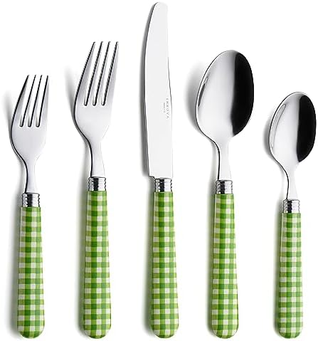 ANNOVA Silverware Set Stainless Steel Colorful Tableware Kitchen Flatware Set Utensils, Includes Dinner Knives, Forks, Spoons, Salad Forks & Dessert Spoons (Green/Checkered, 20 Pieces) by LivingNecessities