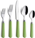 ANNOVA Silverware Set Stainless Steel Colorful Tableware Kitchen Flatware Set Utensils, Includes Dinner Knives, Forks, Spoons, Salad Forks & Dessert Spoons (Green/Checkered, 20 Pieces) by LivingNecessities
