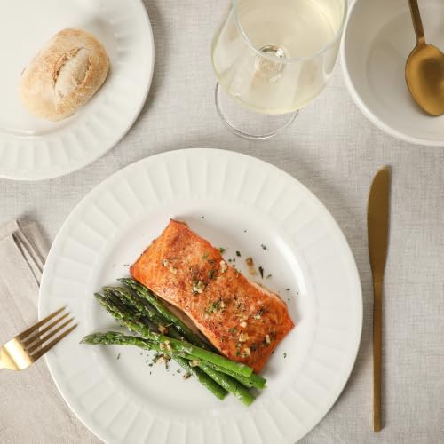 Gibson Home Melbourne White Plates and Bowls Set, 16 Piece Embossed Ceramic Dinnerware Set - Service for 4 Dishes - With Pasta Bowl - Image 5