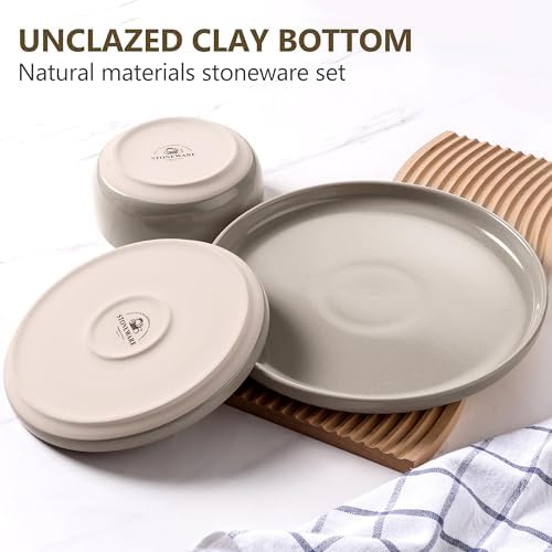 LIANYU Dinnerware Dishes Sets for 8, 24-Piece Stoneware Dinner Set, Ceramic Dining Bowls and Plates Crafted at 2400℉, Scratch Resistant, Microwave & Dishwasher Safe, Milky Brown - Image 2