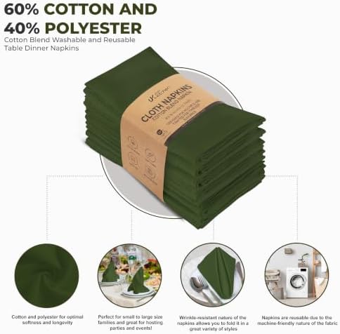Utopia Kitchen Olive Cloth Napkins [12 Pack, 18x18 Inch] Absorbent Cotton Blend Washable and Reusable for Dinner, Restaurant, Lunch, Wedding and Hotel - Image 3