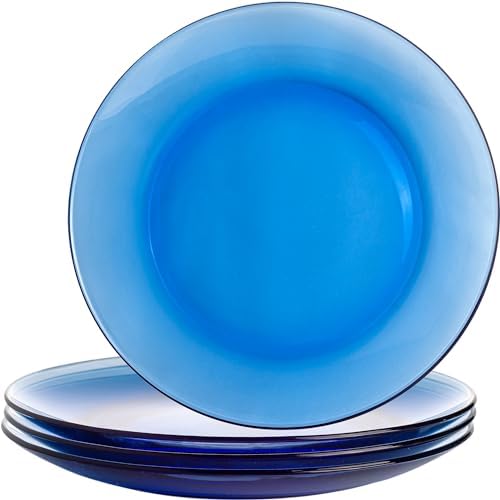 STP GOODS Borosilicate Glass Dinner Plate, Glass Eating Plates, Circular Dinnerware for Salad, Bread, Dinner (Blue 10.5") by STP-Goods