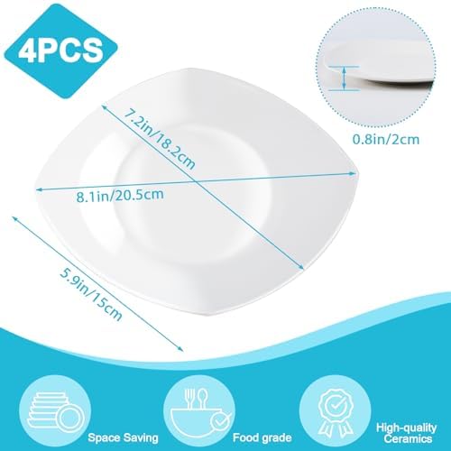 Dinner Plate, 4 Piece, White, 7 Inch, Square - Image 2