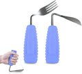Adaptive Utensils Angled Knife and Fork for Hand Tremors Parkinsons,Weighted Utensils with Non-Slip Easy Grip Handles for Independent Eating (1pcs Bent Knife+1pcs Fork,Purple,Left Hand)