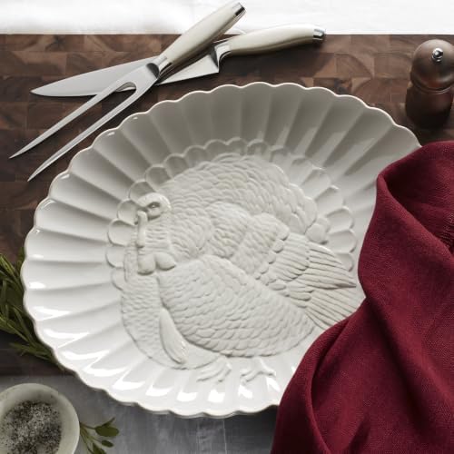 Lenox French Perle White 18in Large Serving Platter Carved Turkey Stoneware - Image 4