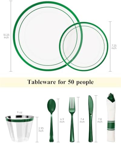 Goodluck 350 Pcs Clear Green Disposable Plastic Plates, Dinnerware Sets - Image 2