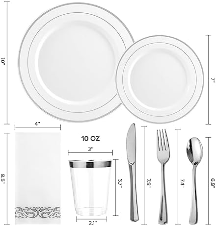 FOCUSLINE 175 Pieces Silver Dinnerware Set for 25 Guests - Image 2