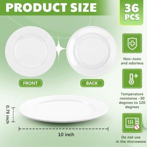 Vesici 24 Pieces 9.96 Inch Melamine Dinner Plates White Round Plates - Image 2